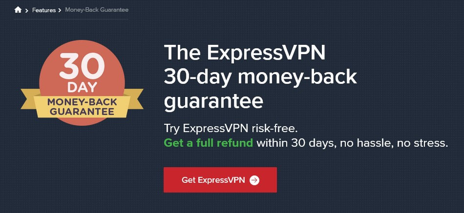 ExpressVPN 30-day money back guarantee