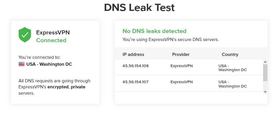 ExpressVPN DNS leak test