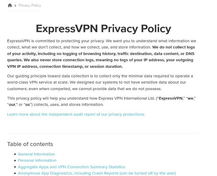 ExpressVPN full privacy policy