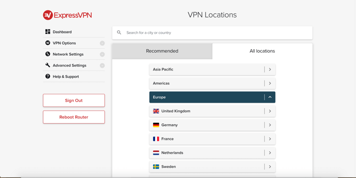 Interface of ExpressVPN on router