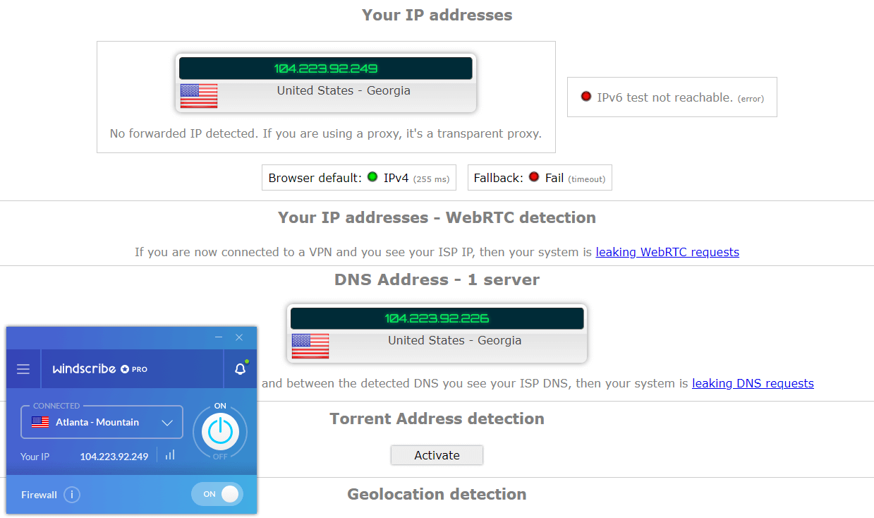 Windscribe IP Leak Test