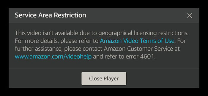 Amazon Prime Video error message