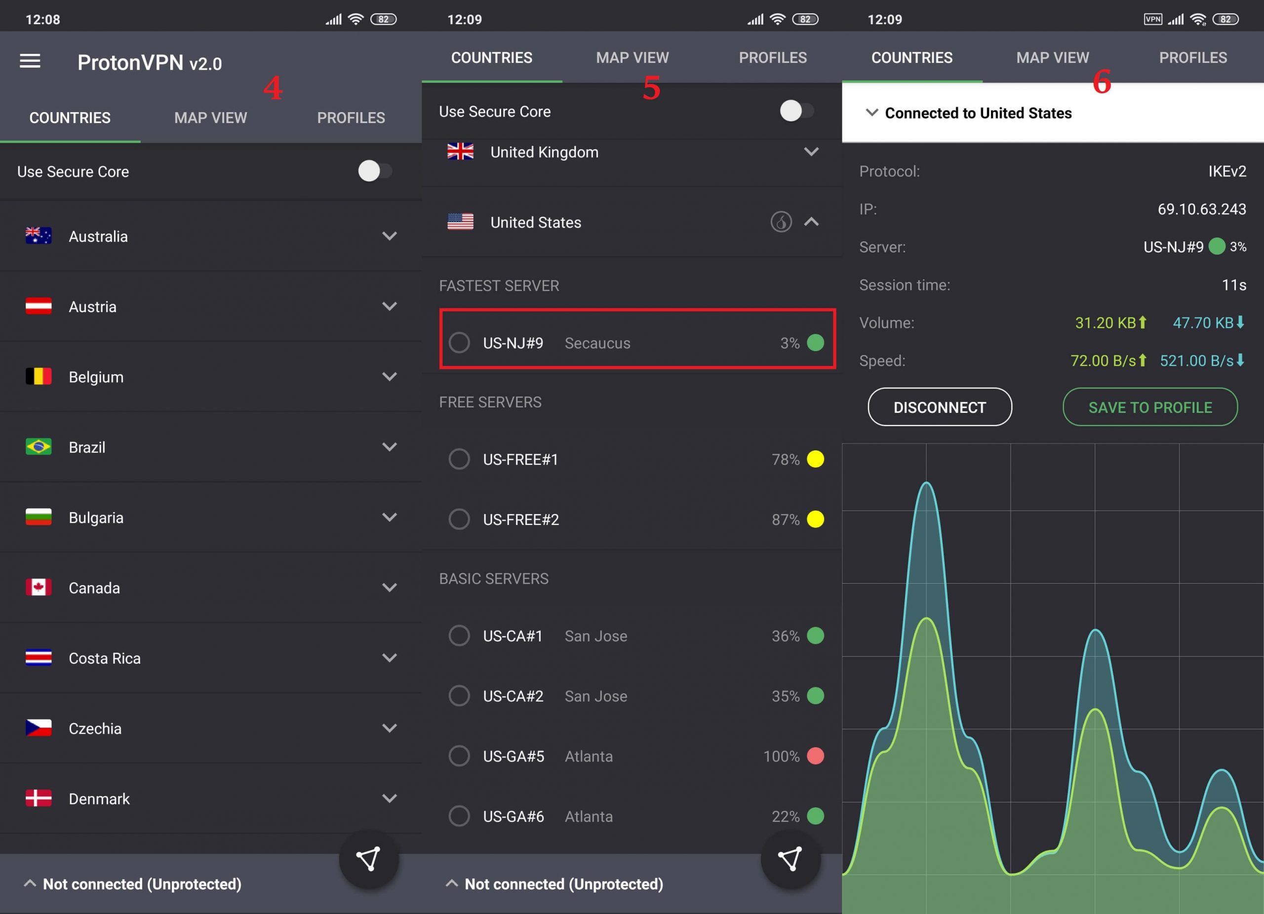 Android ProtonVPN 4, 5, 6