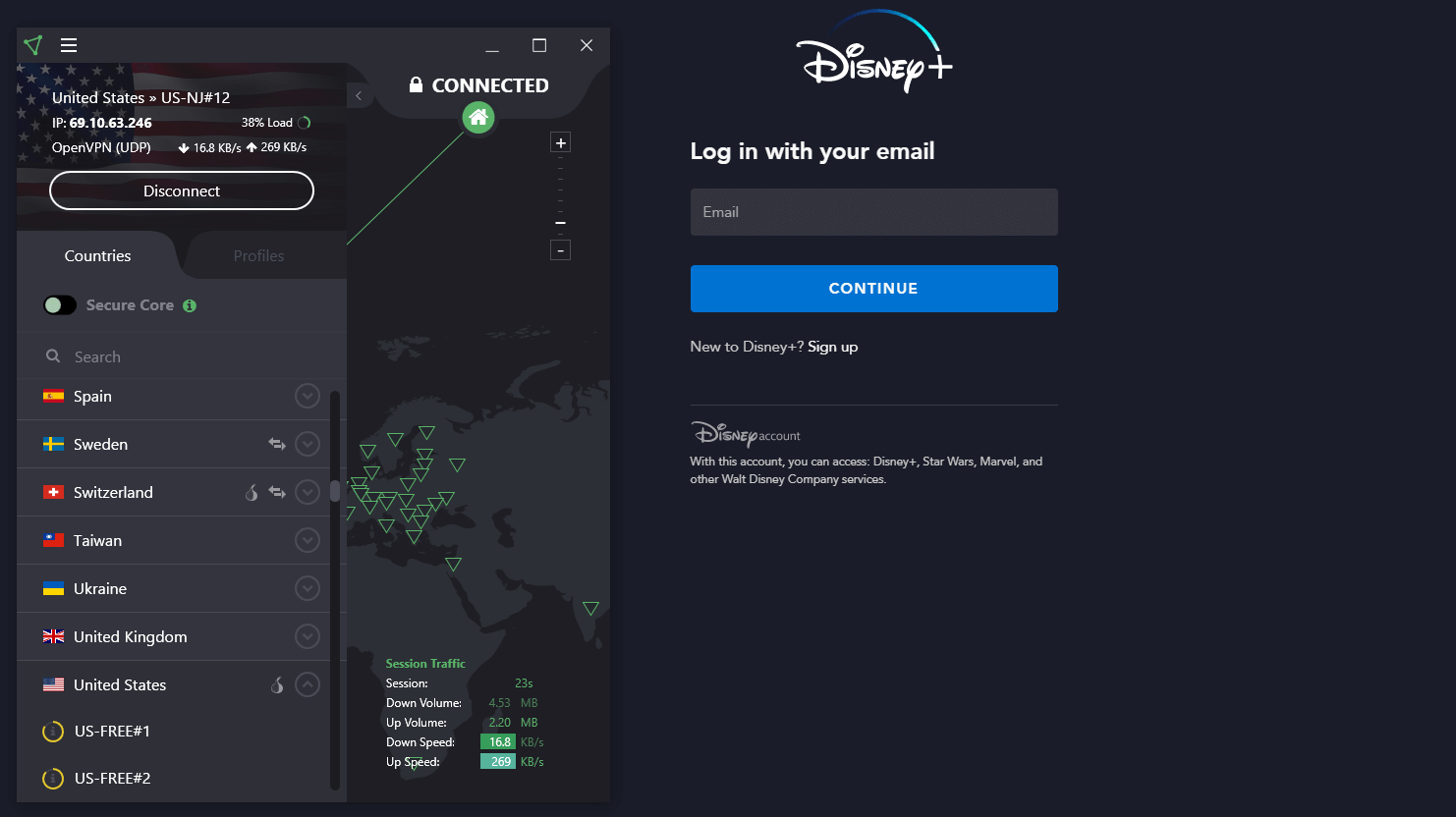 Disney+ ProtonVPN USA Server
