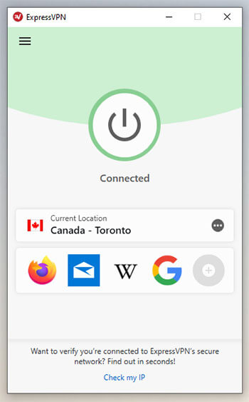 ExpressVPN connected Canadian server