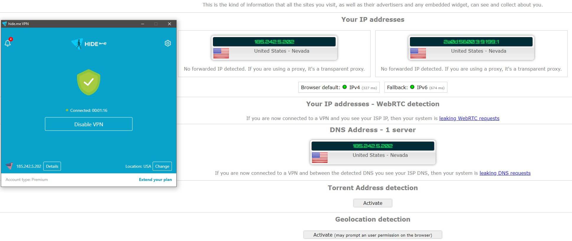 Hide.me IP Leak Test