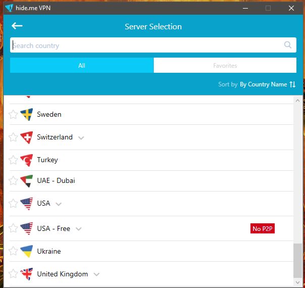 Hide.me Server List Windows