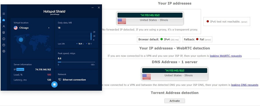 Hotspot Shield IP Leak Test