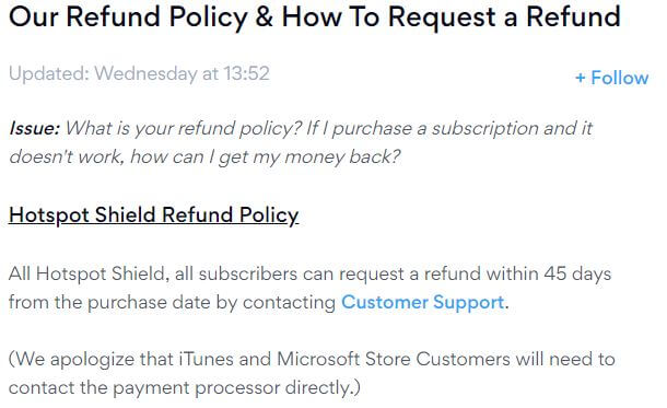 Hotspot Shield Refund Policy