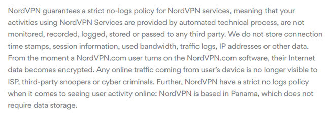 NordVPN log policy