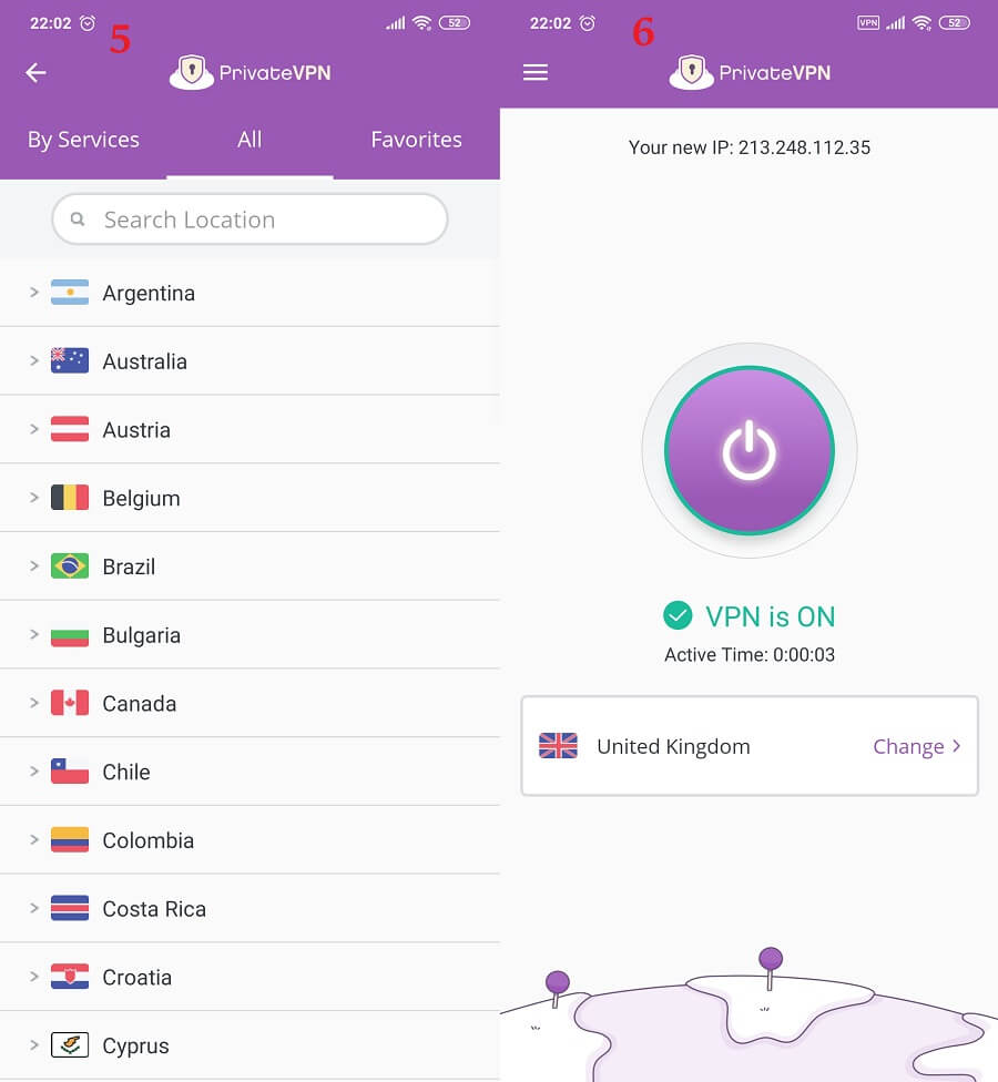 PrivateVPN Android 5, 6