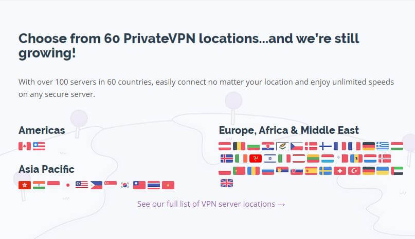 PrivateVPN Servers