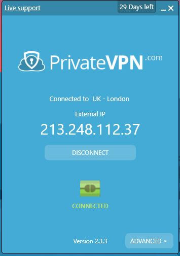 PrivateVPN Windows Connected