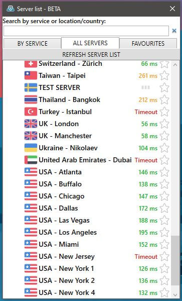 PrivateVPN Windows Server List