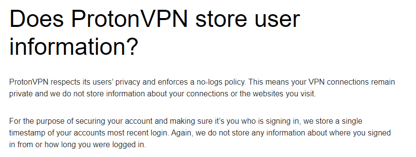 ProtonVPN Zero Log Policy