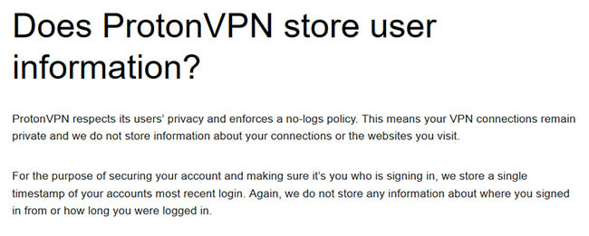 ProtonVPN log policy