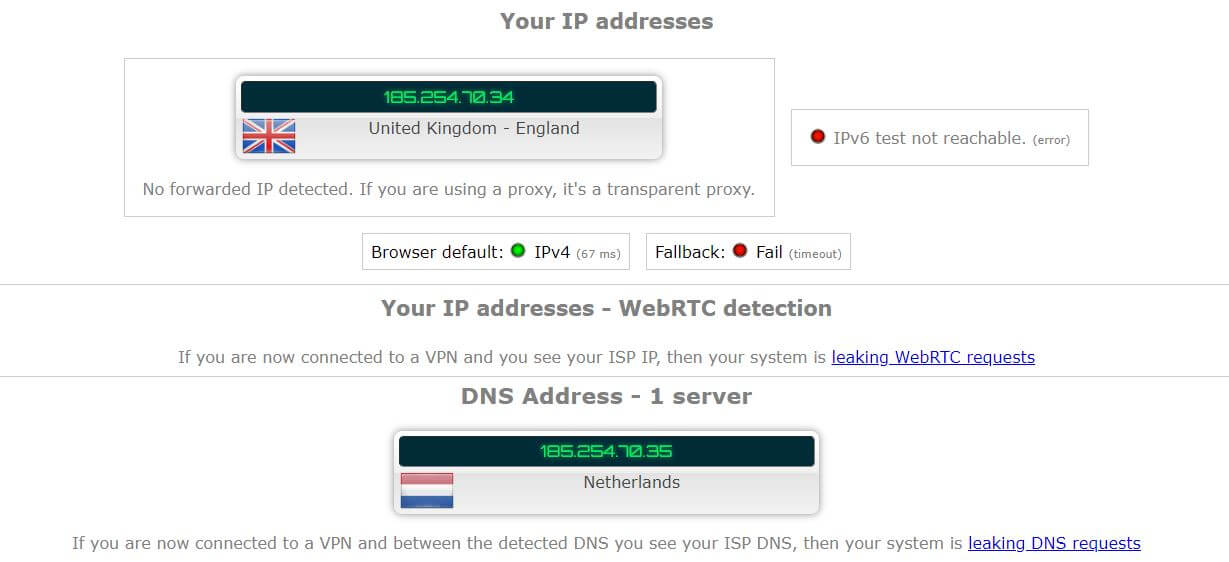 PureVPN IP Leak Test