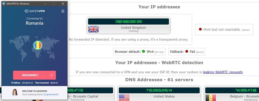 SaferVPN IP Leak Test 2