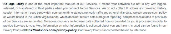 Surfshark log policy