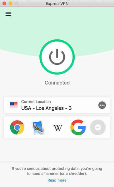 ExpressVPN dashboard