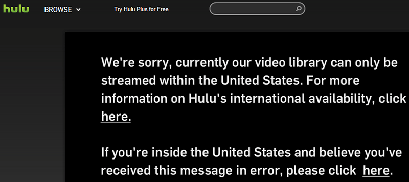 Error message Hulu