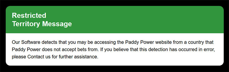 Error message Paddy Power