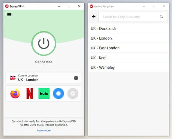 ExpressVPN connected UK