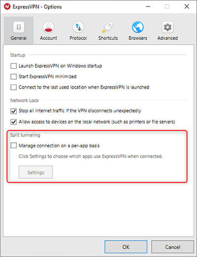 ExpressVPN split tunneling