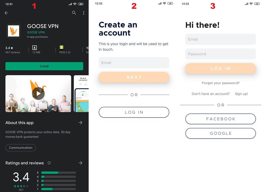 Goose VPN Android 1, 2, 3