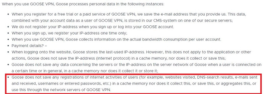 Goose VPN Zero Log Policy 2