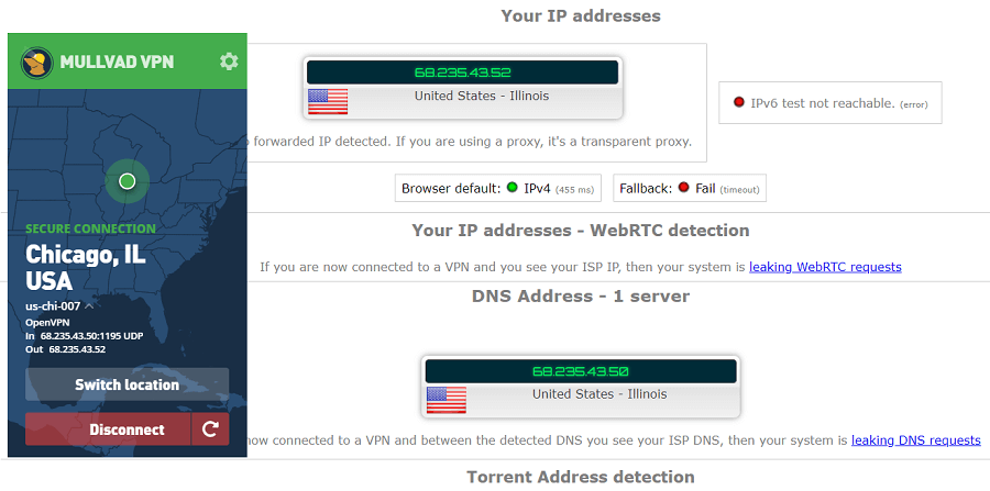 Mullvad IP Leak Test