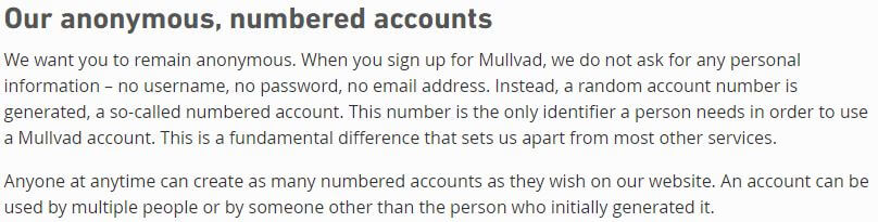 Mullvad Numbered Accounts