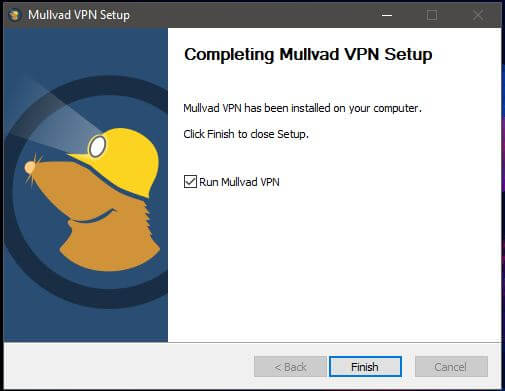 Mullvad Windows Installation Complete
