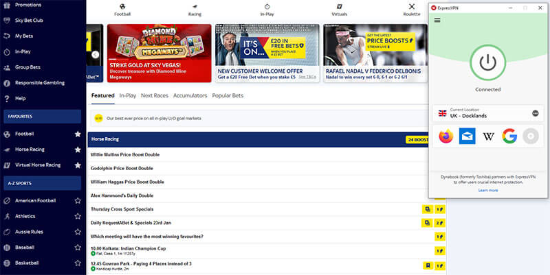 Sky Bet with VPN on