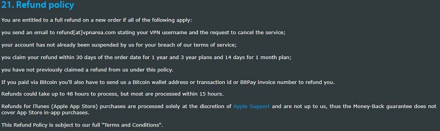 VPNarea Refund Policy