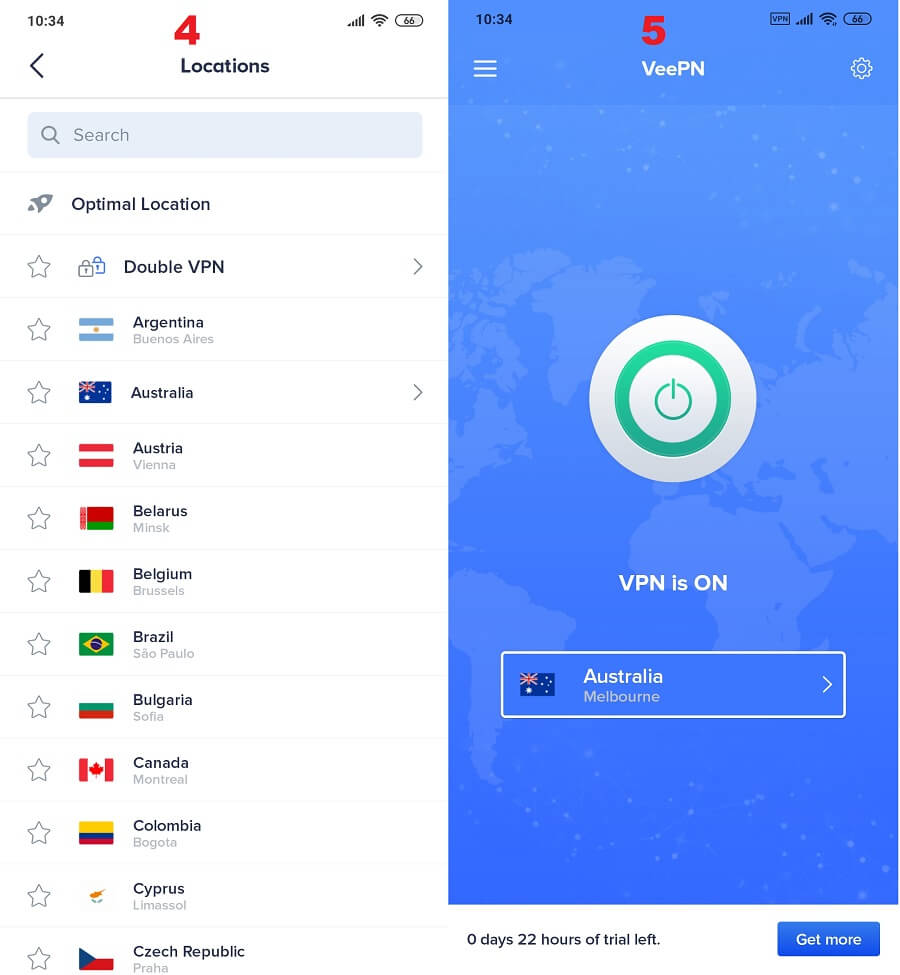 VeePN Android 4, 5