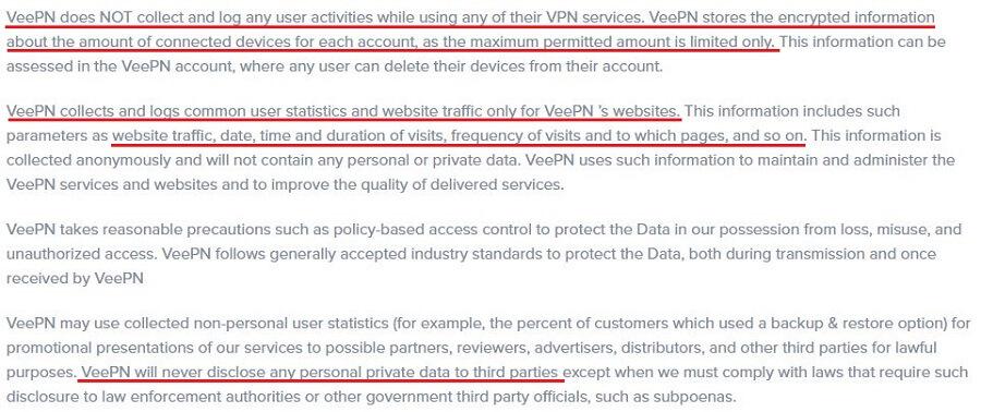 VeePN Zero Log Policy