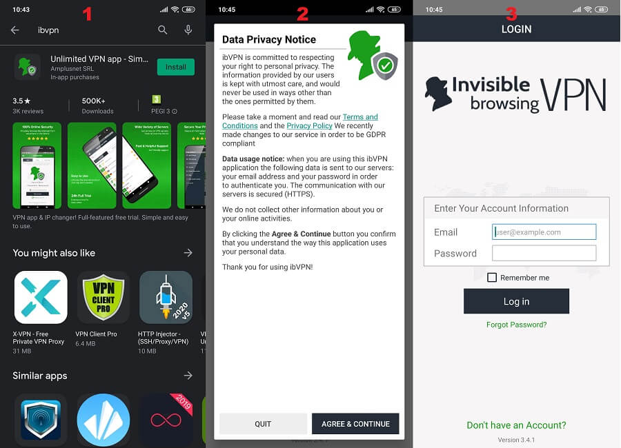ibVPN Android, 1, 2, 3