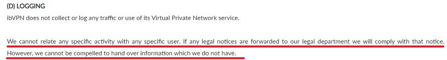 ibVPN Zero Log Policy 2