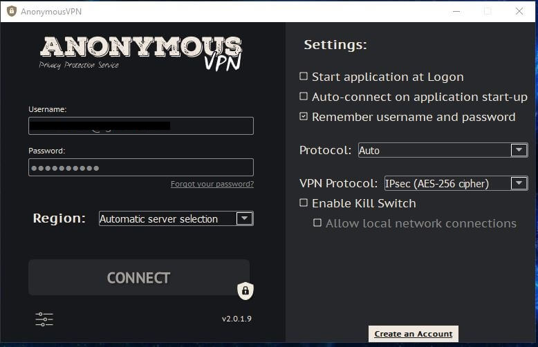 Anonymous VPN Settings