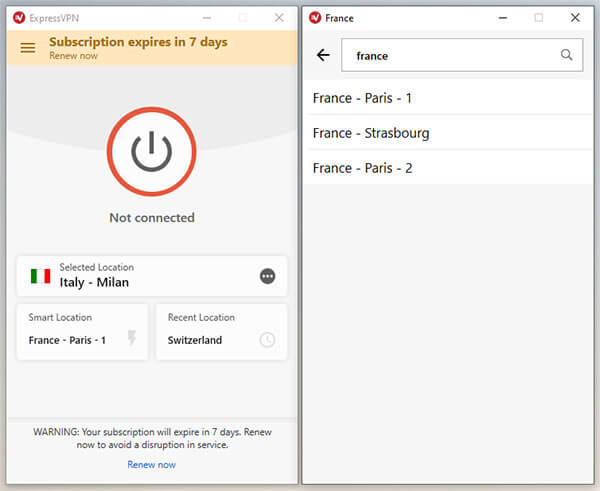 ExpressVPN searching French server