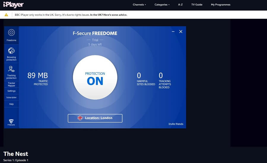 F-Secure Freedome BBC iPlayer