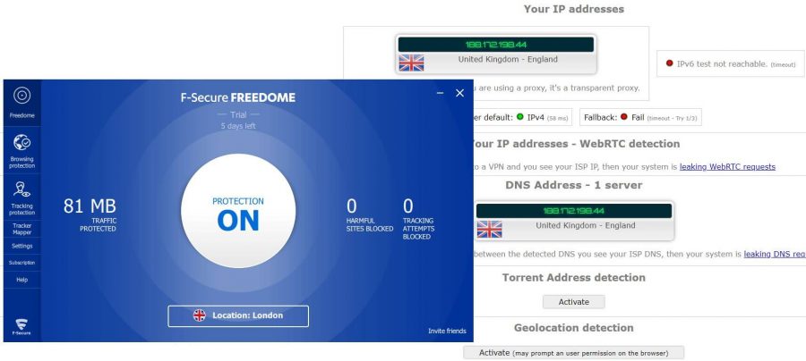 F-Secure Freedome IP Leak Test