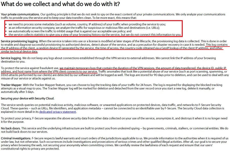 F-Secure Freedome VPN Privacy Policy