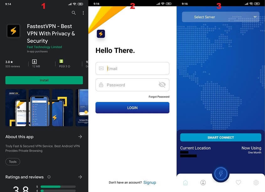 FastestVPN Android 1, 2, 3.