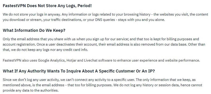 FastestVPN Privacy Policy
