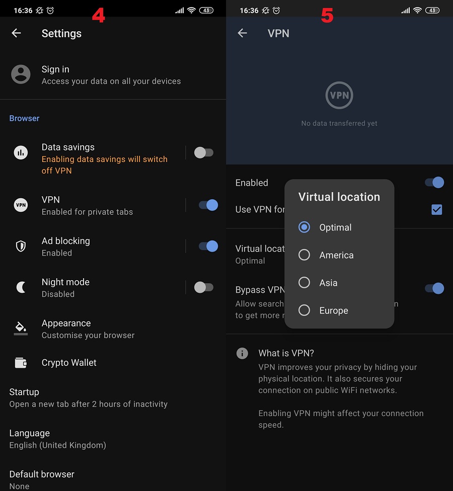Opera VPN Android 4, 5
