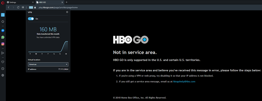 Opera VPN HBO GO