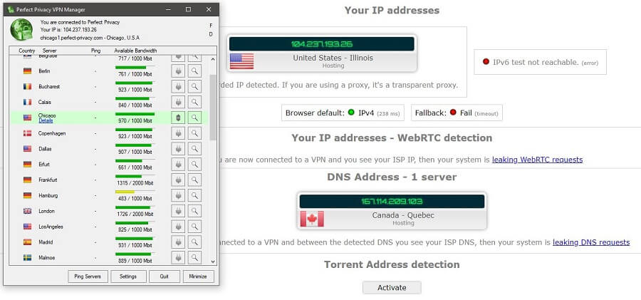 Perfect Privacy IP Leak test