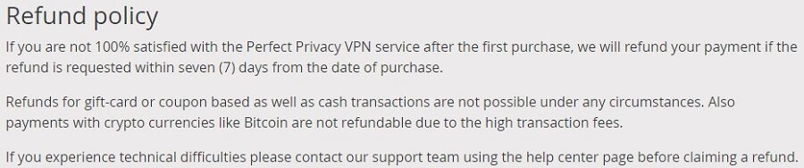 Perfect Privacy Refund Policy